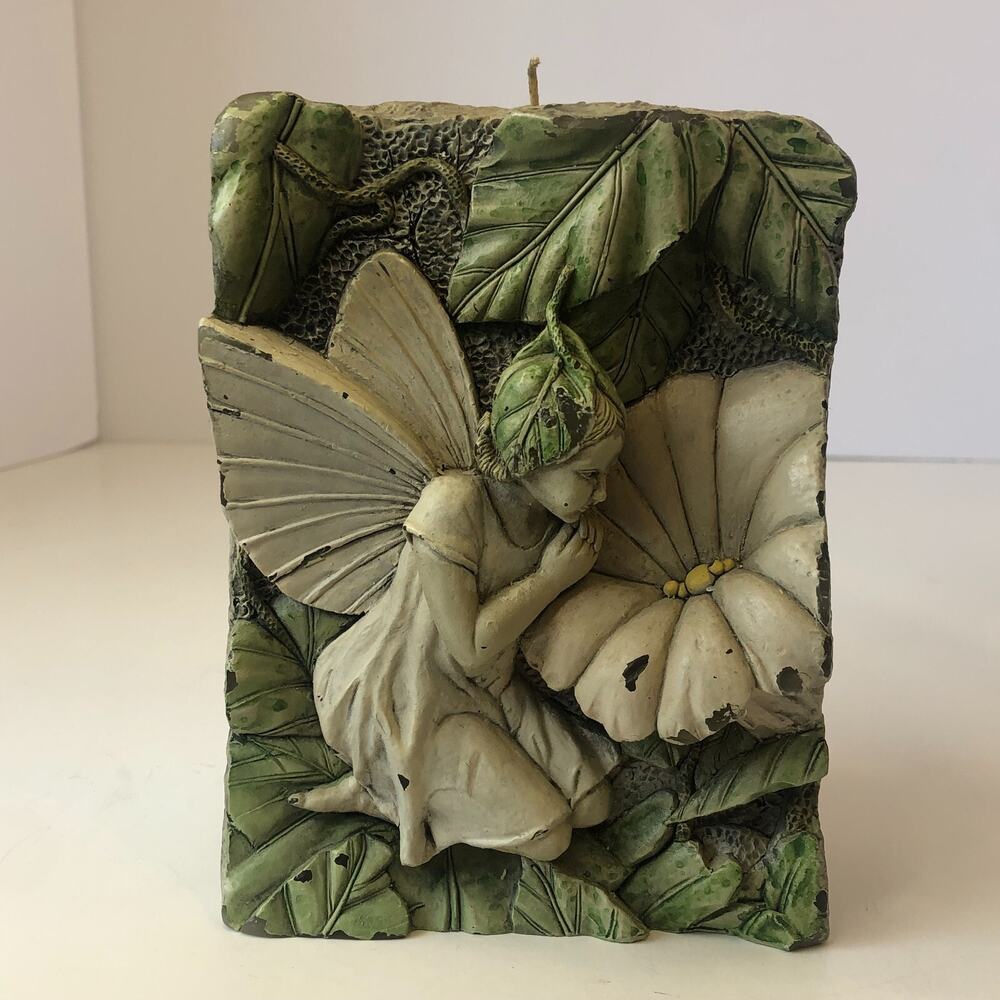 VTG eDeco Studio‎ Fairy Whimsy Flower Green Wax Candle 6in Unused Mythical READ